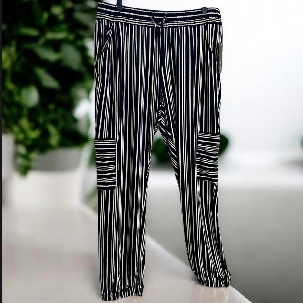 Robert Louis Womens Sz L Pull On Striped Cargo Jogger Pants Pockets - Picture 13 of 13
